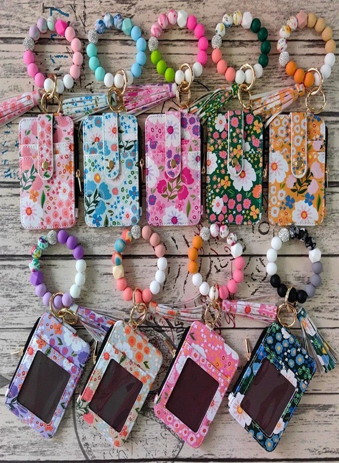 Hoheng Boho Beaded Wallet Keychain for Women Trendy ID Card Holder Tassel Leather Wristlet Keychain Gift for Teacher Coworker - Image 5